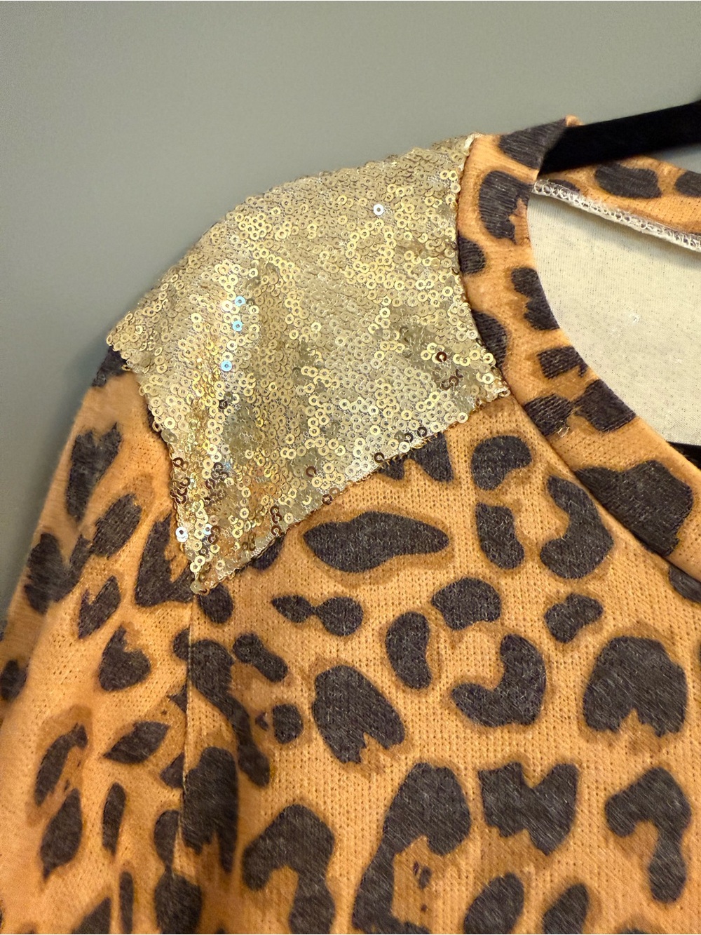 Simply Southern Leopard Print Long Sleeve Dress with Gold Sequin Shoulders - Picture 2 of 5